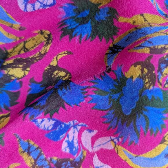 Saloni Edith Pink Floral V-Neck Midi Dress Silk Ruffle Size 0 Women's Preowned - Picture 14 of 15